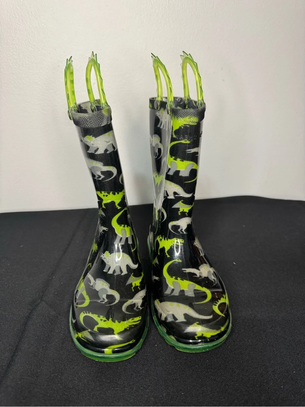 Western Chief Wade Dino Lighted Rain Boots Black Neon Green